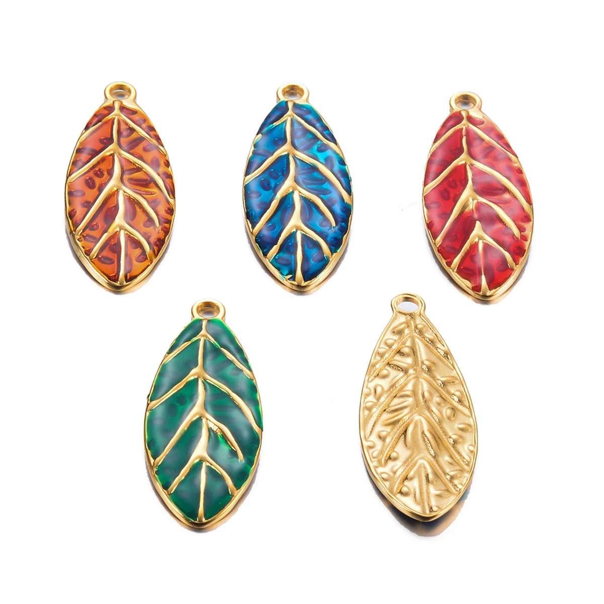 

5pcs/lot Enamel Colorful Leaf Charms For DIY Necklaces Earrings Stainless Steel Jewelry Making Accessories Wholesale