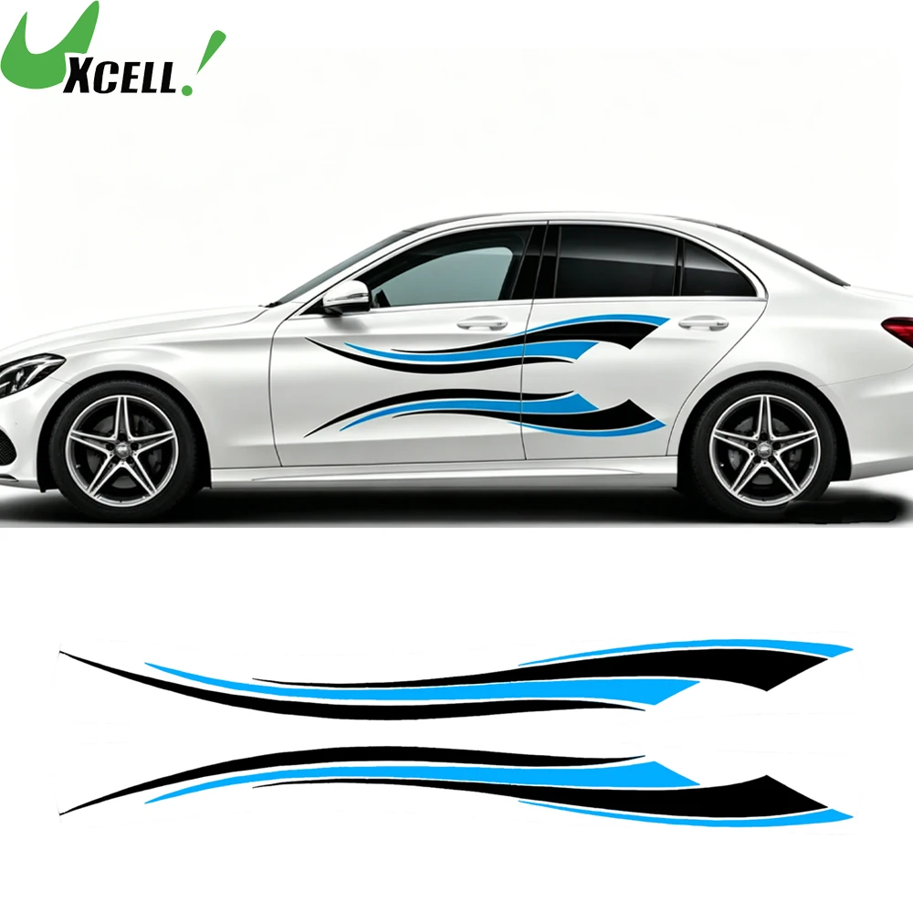

UXCELL 1 Pair Four-wave Stripes Pattern Car Bumper Sticker 180cm Decal Waterproof for Truck Boat Trailer UTV Golf Cart Sticker
