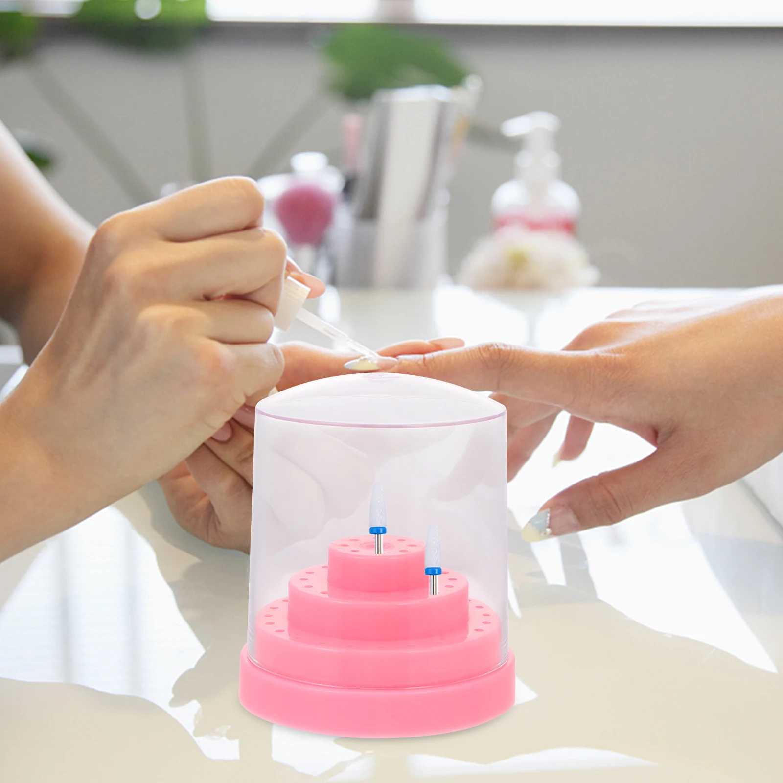 

2pcs Pink Nail Drill Bits Holder Grinding Head Storage Box 48 Holes Display Case for Salon Home DIY Manicure ganizer