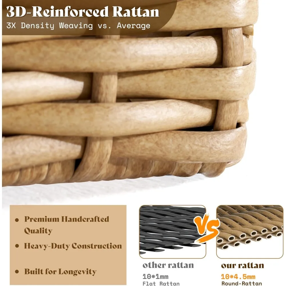 طقم أريكة فناء مكون من 6 قطع مع طاولة قهوة قابلة للتحويل - مساند للذراع واسعة 8.3، محادثة خارجية من الروطان المقاوم للأشعة فوق البنفسجية