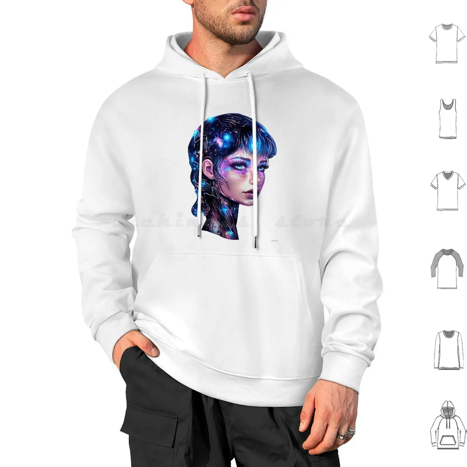 Girl Neon Future Sci-Fi Galaxy Robot Hoodie cotton Long Sleeve Sci Fi Cyber Anime Japan Arasaka Keanu Reeves Manga