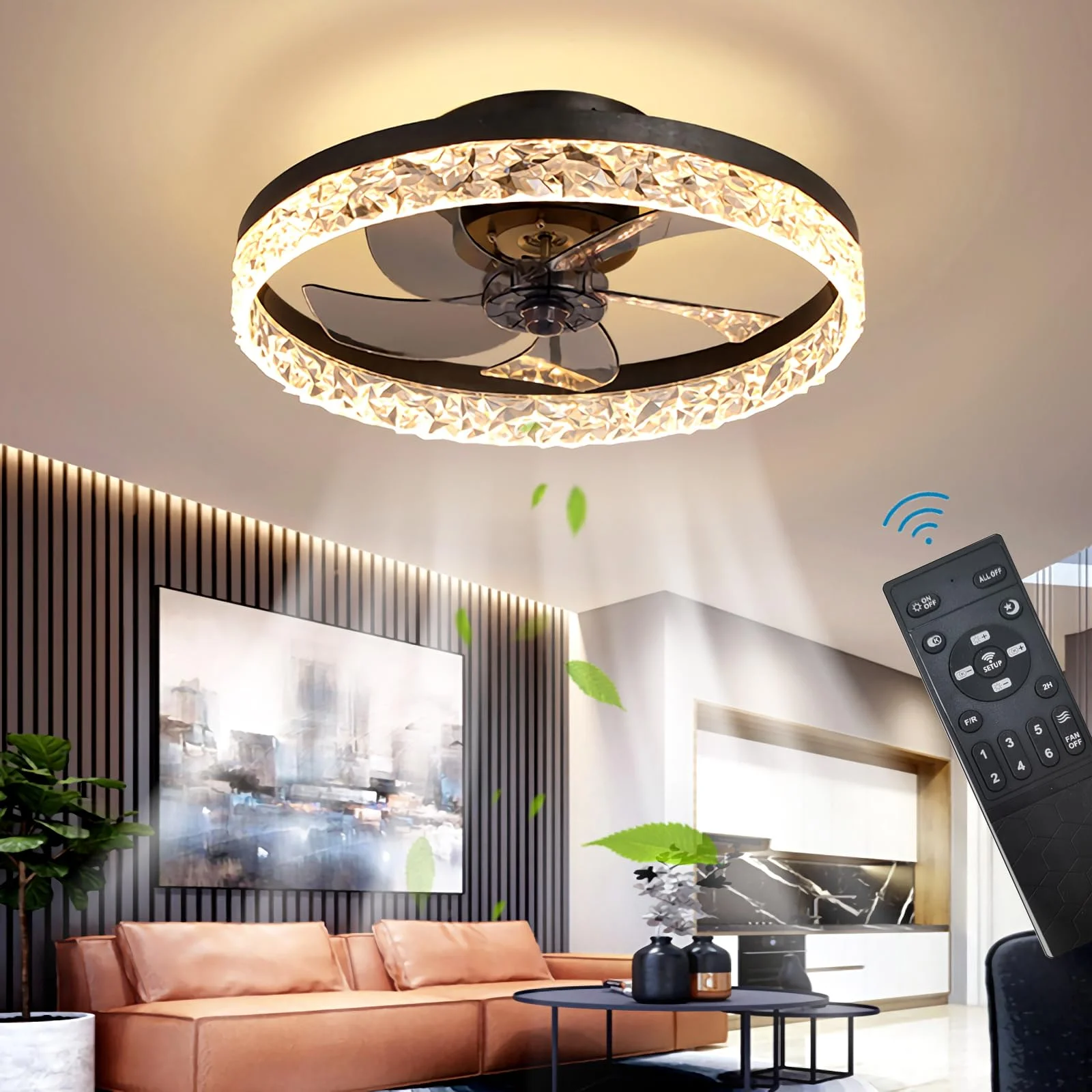 

Ceiling Fans with Lights and Remote Control Quiet Dimmable Ceiling Fan Lamps Reversible 6 Speeds for Bedroom Living Room Black