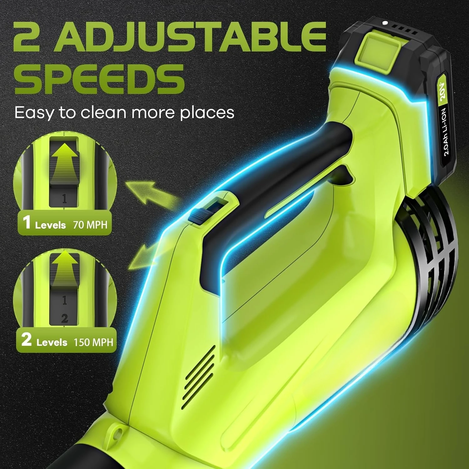 

Leaf Blower, Electric Cordless Leaf Blower with 2 Batteries and Charger, 2 Speed Mode, Lightweight Leaf Blowers