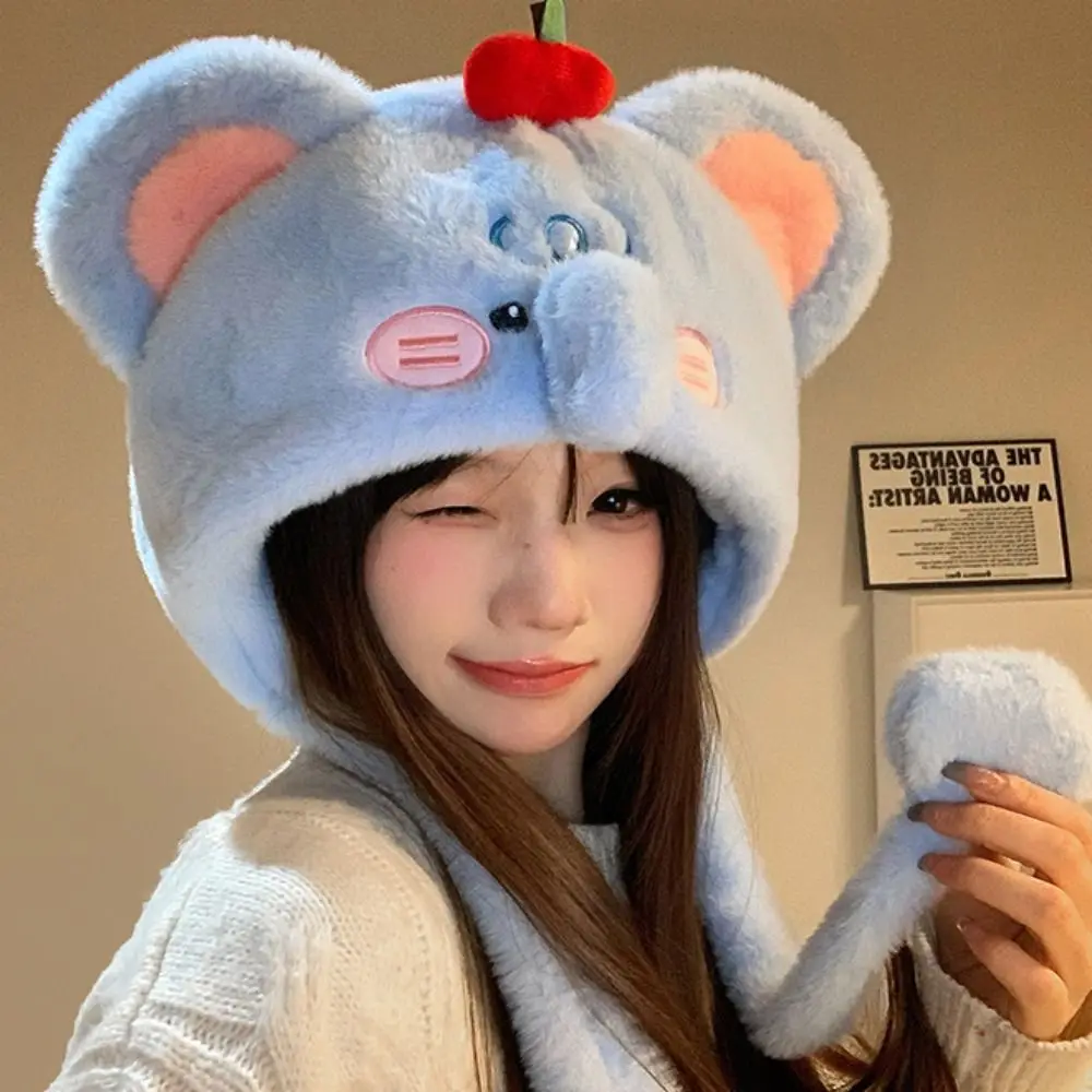 귀여운 털이 많은 귀 보호 모자 두꺼운 만화 양 모양 따뜻한 헤드기어 방풍 몽골리안 모자 여성 패션