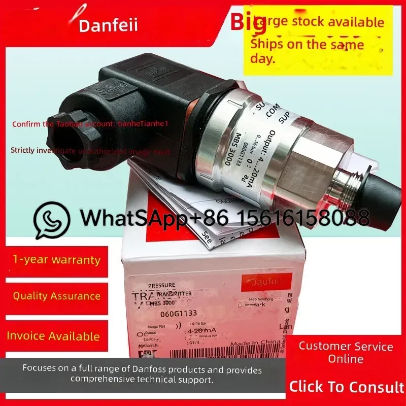 Danfoss MBS3000 2011 A1AB04 0 Pressure Transducer Transmitter Industrial Sensor Gauge High Precision Hydraulic Air Oil Water