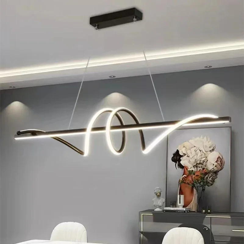 

Nordic Modern Minimalist Long Chandelier New Designer Style Bar Restaurant Aluminum Line Hanging Lamp