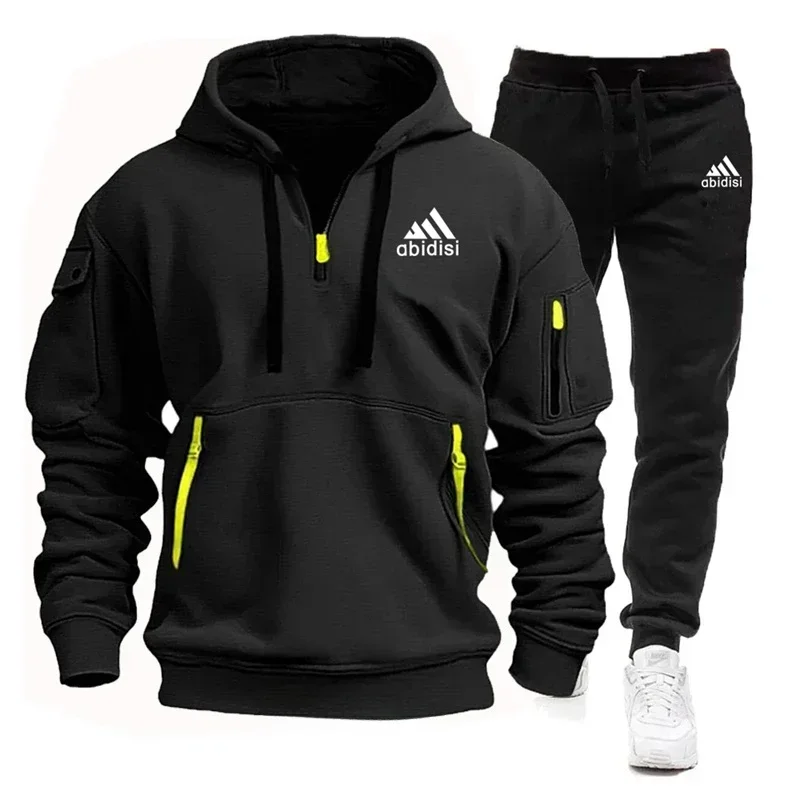 

Autumn and winter men's casual outdoor fitness European-sized set, hooded long-sleeved sweatshirt + casual pants