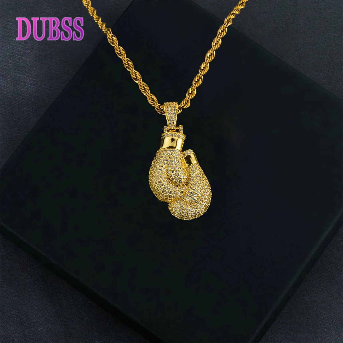 

Dubss Boxing Gloves Pendant Necklace & Pendant Gold Color Iced Cubic Zircon Men's Hip Hop Jewelry