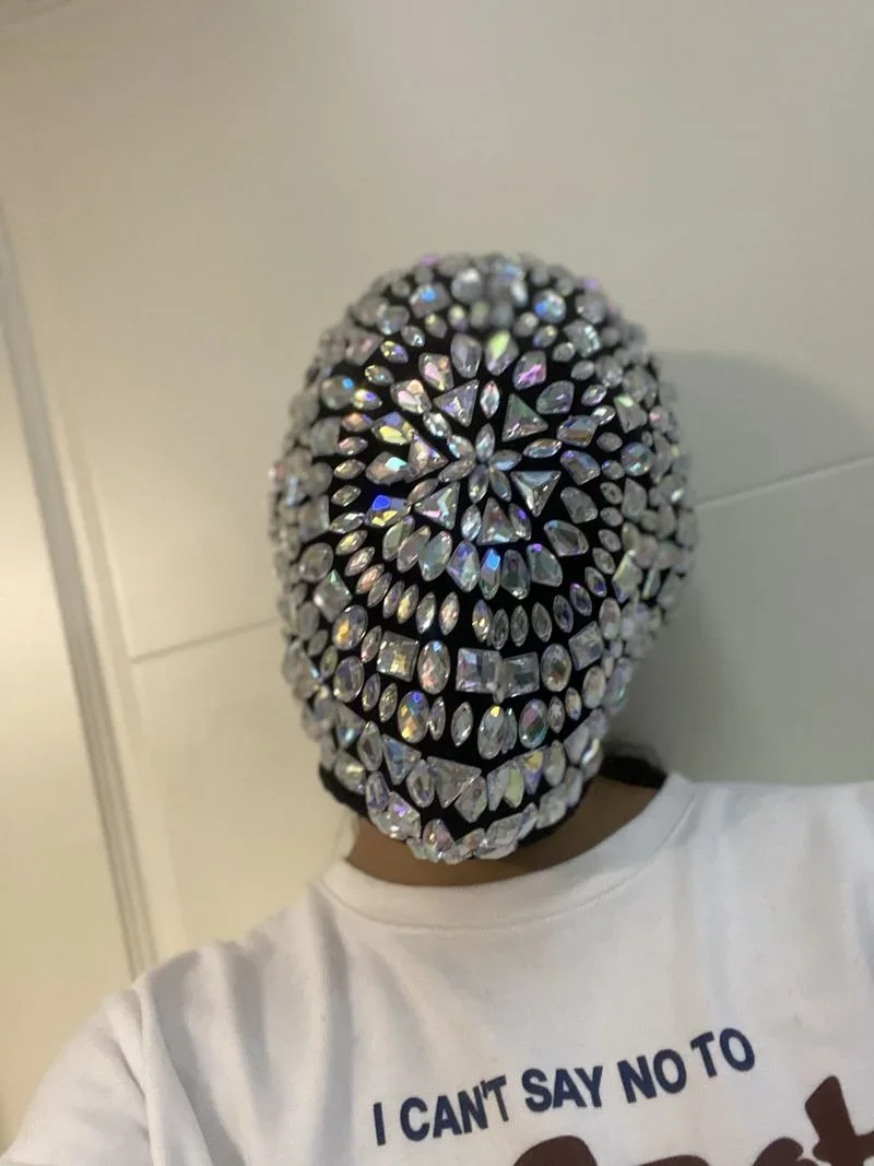 Diamond Punk Head Mask For Face Unisex Night Club Dancer Stage Rave Accessories Gothic Cosplay Bling Fashion Rhinestone Mask