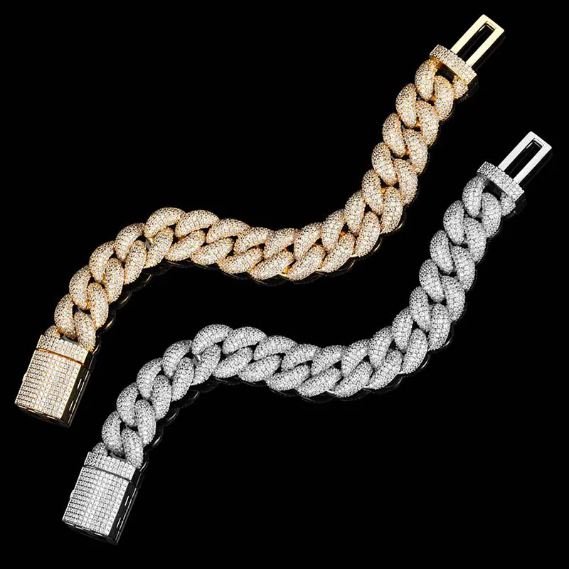 

18mm Wide Solid round Cuban Link Chain Bracelet for Men Hip Hop Full CZ Stone Paved Bling Iced out Rapper Jewelry