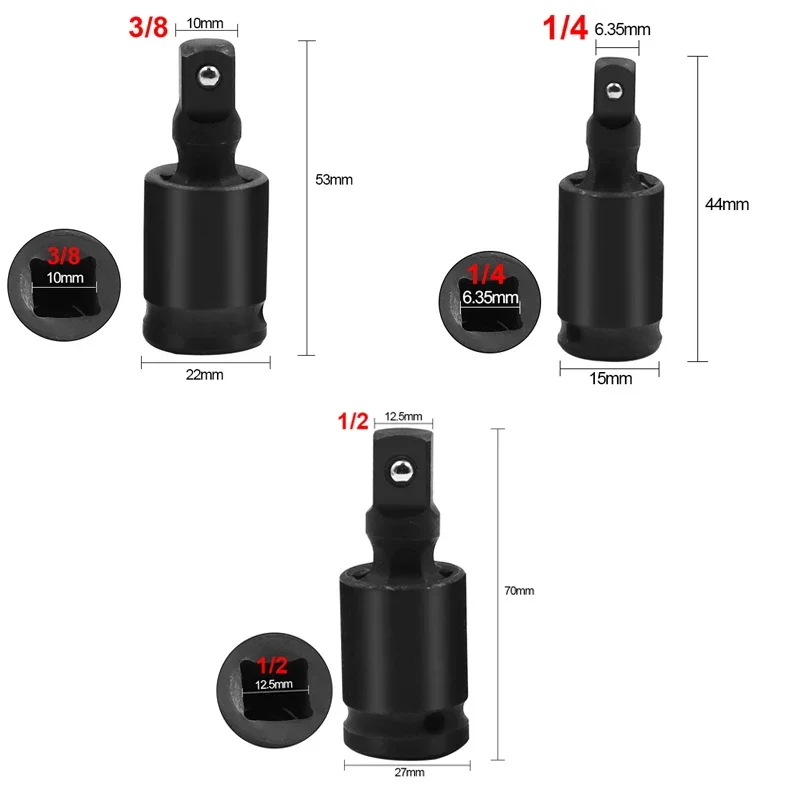 1/2 3/8 1/4 360°Degree Swivel Knuckle Joint Air Impact Wobble Socket Adapter Hand Portable Universal Tools for Electricwork Use