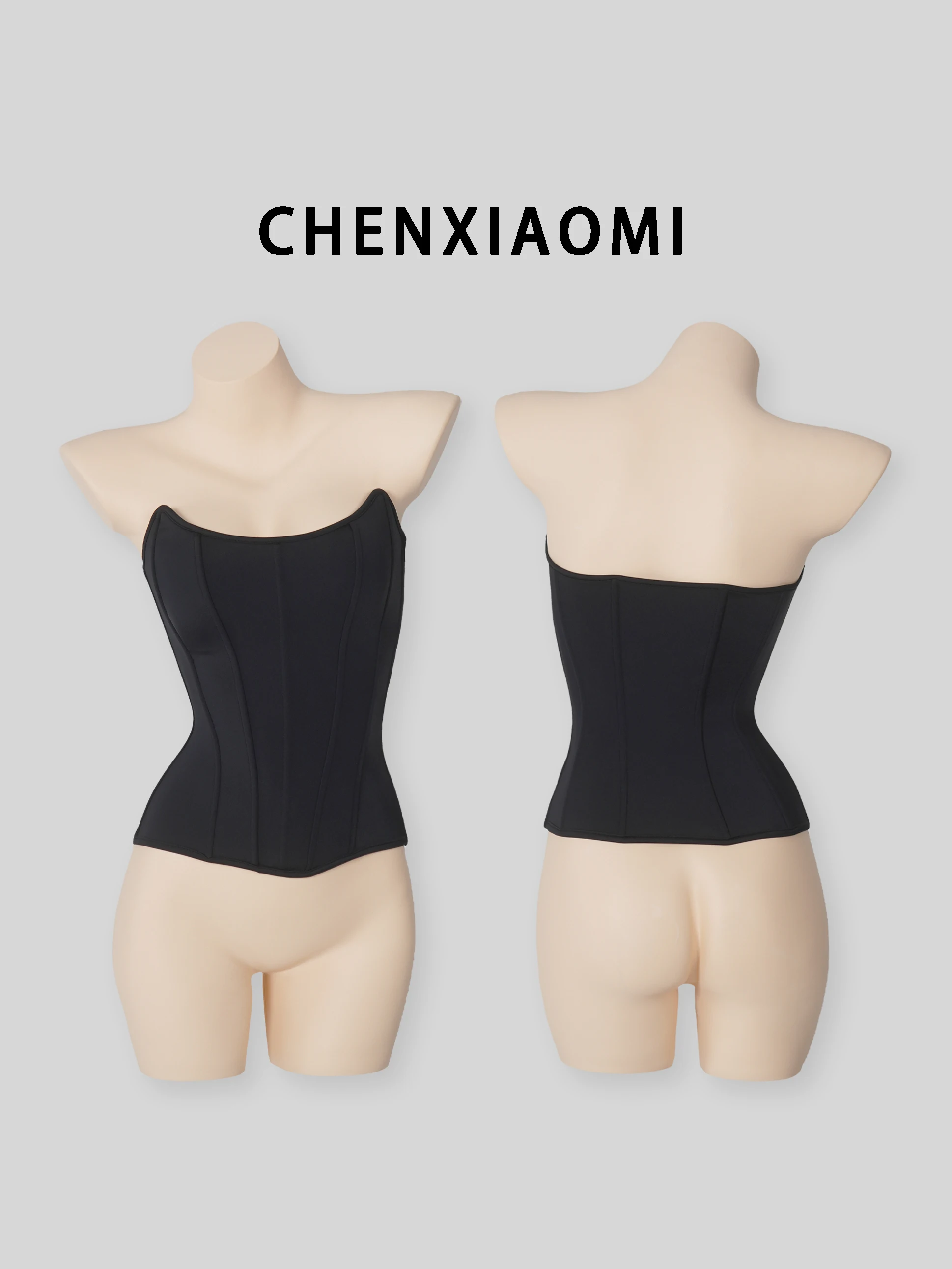 Sexy Fishbone Cotton Blend Zipper Integrated Air Layer Medium Elastic Bralette Backless Slim Fit Short Style Pure Color