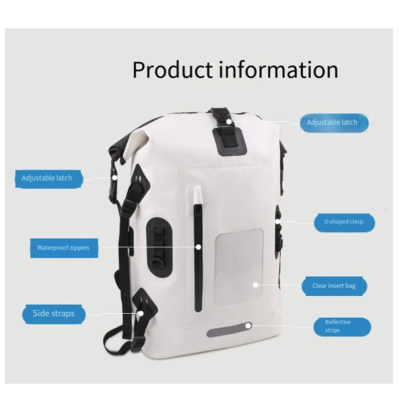 

30L Waterproof Dry Bag Fishing Backpack White