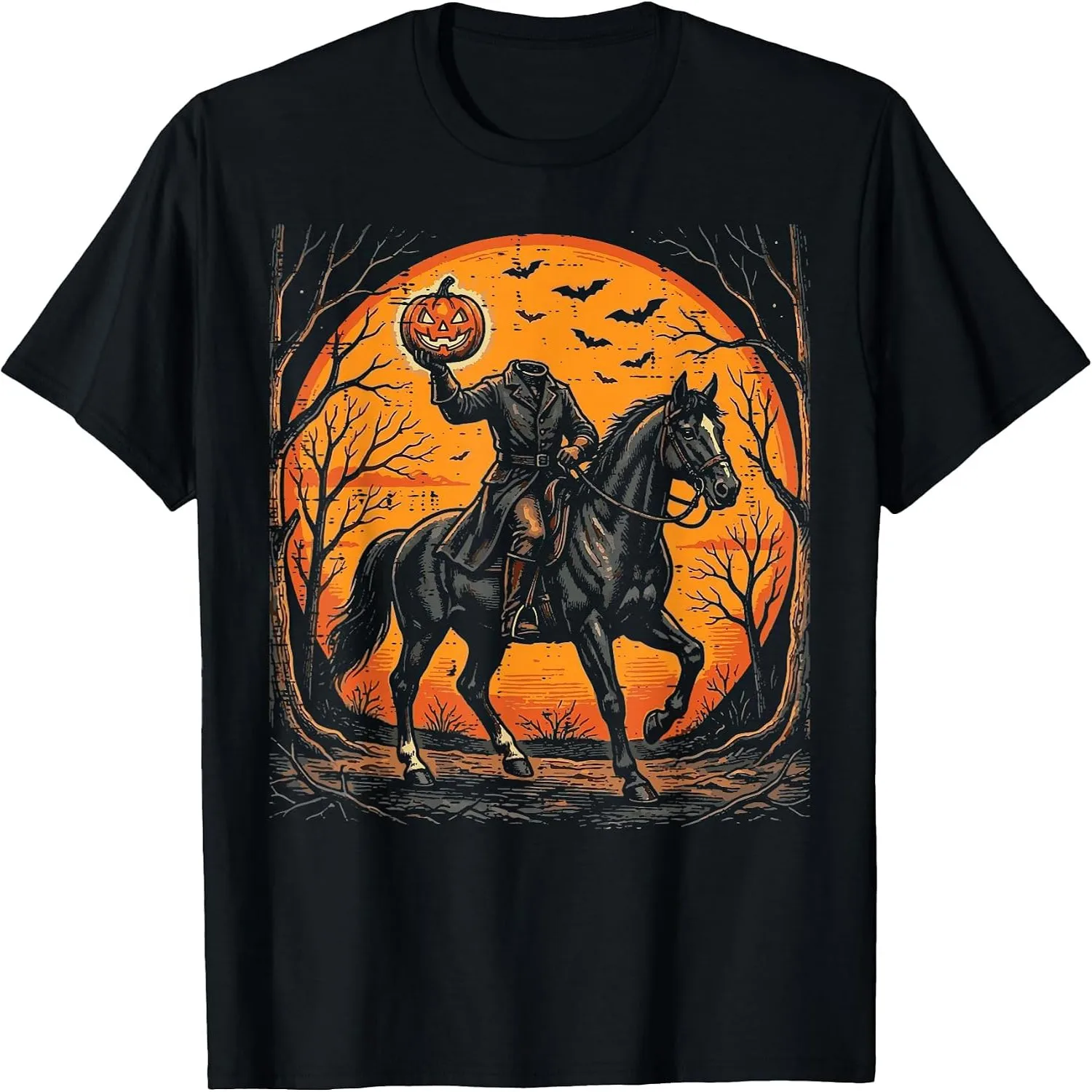 Headless Knight On Horse Pumpkin Halloween Costume Men Women T-Shirt Short sleeve shirt, Retro tee
