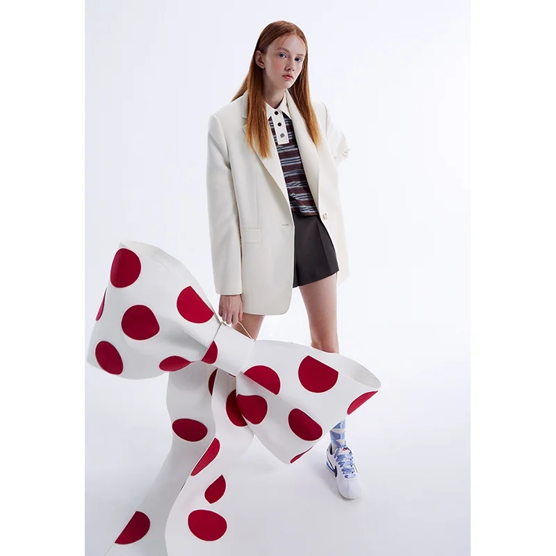

Slimming Commute Ready Tailored Jaet with Slit Versatile Basic High Quali Fake Two-Piece Long Sve Button ket Detail
