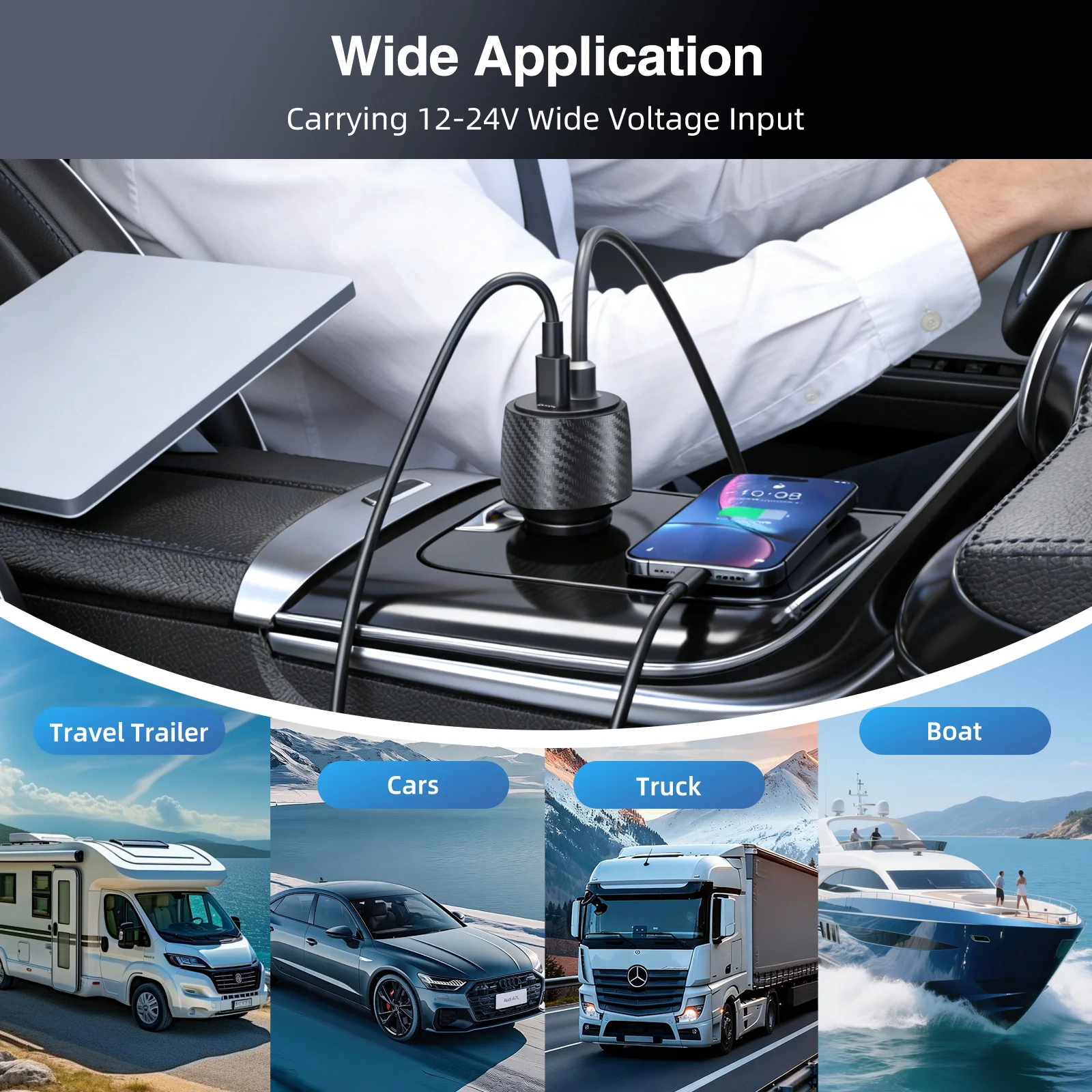 2 in 1 Starlink Mini Car Adapter Fast Charger 12V to 24V DC Step Up Converter Cigarette Lighter Adapter 60W DC +27W PD Car Power