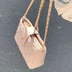 Fashion Small Square Bag Women Shoulder Bag New Rhomboid Lattice Pink PU Leather Handheld Bag Korean Style Leisure Crossbody Bag