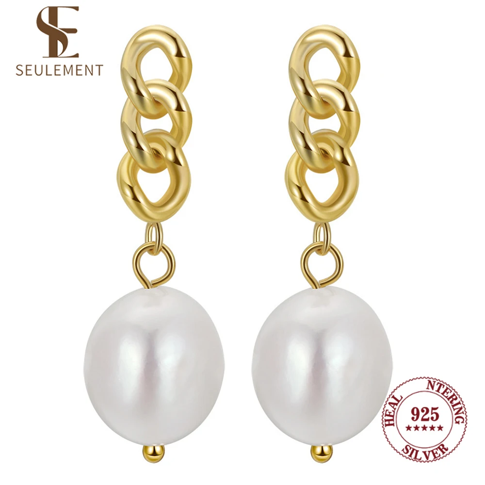 

Seulement Natural Freshwater Baroque Pearl Earing 925 Sterling Silver Fashion Chain Earrings for Women Girls Ear Accessories