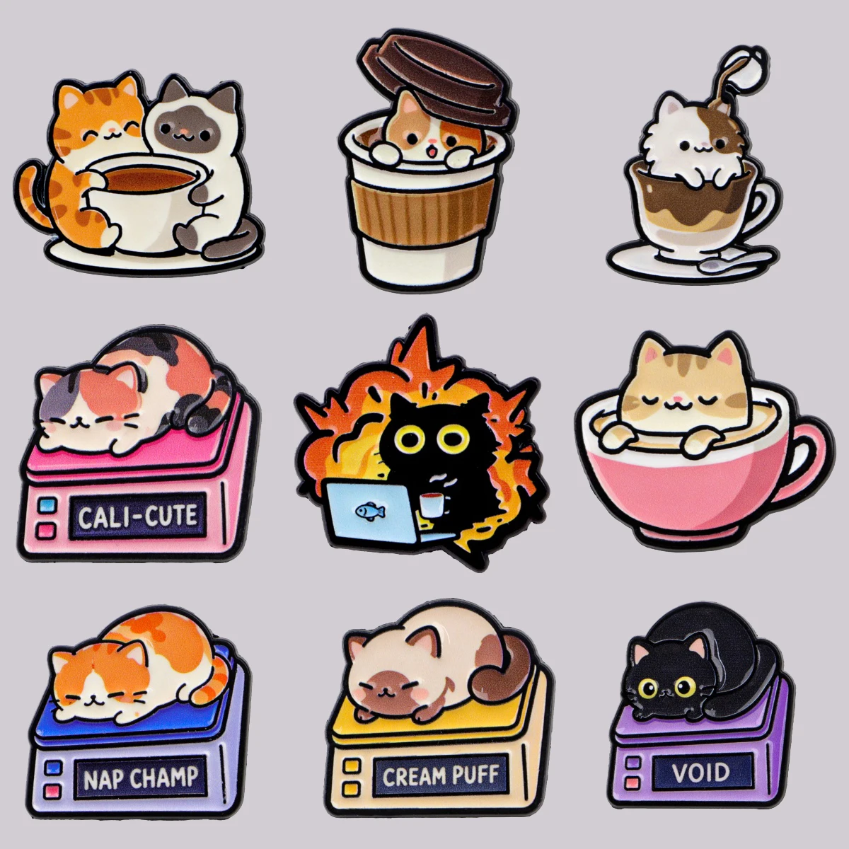 Broche de Esmalte de Gato Preto Fofo, Broche de Fogo, Pins de Lapela, Emblema para Mochila, Acessórios de Vestuário, Joias de Escritório, Presentes para Amigos