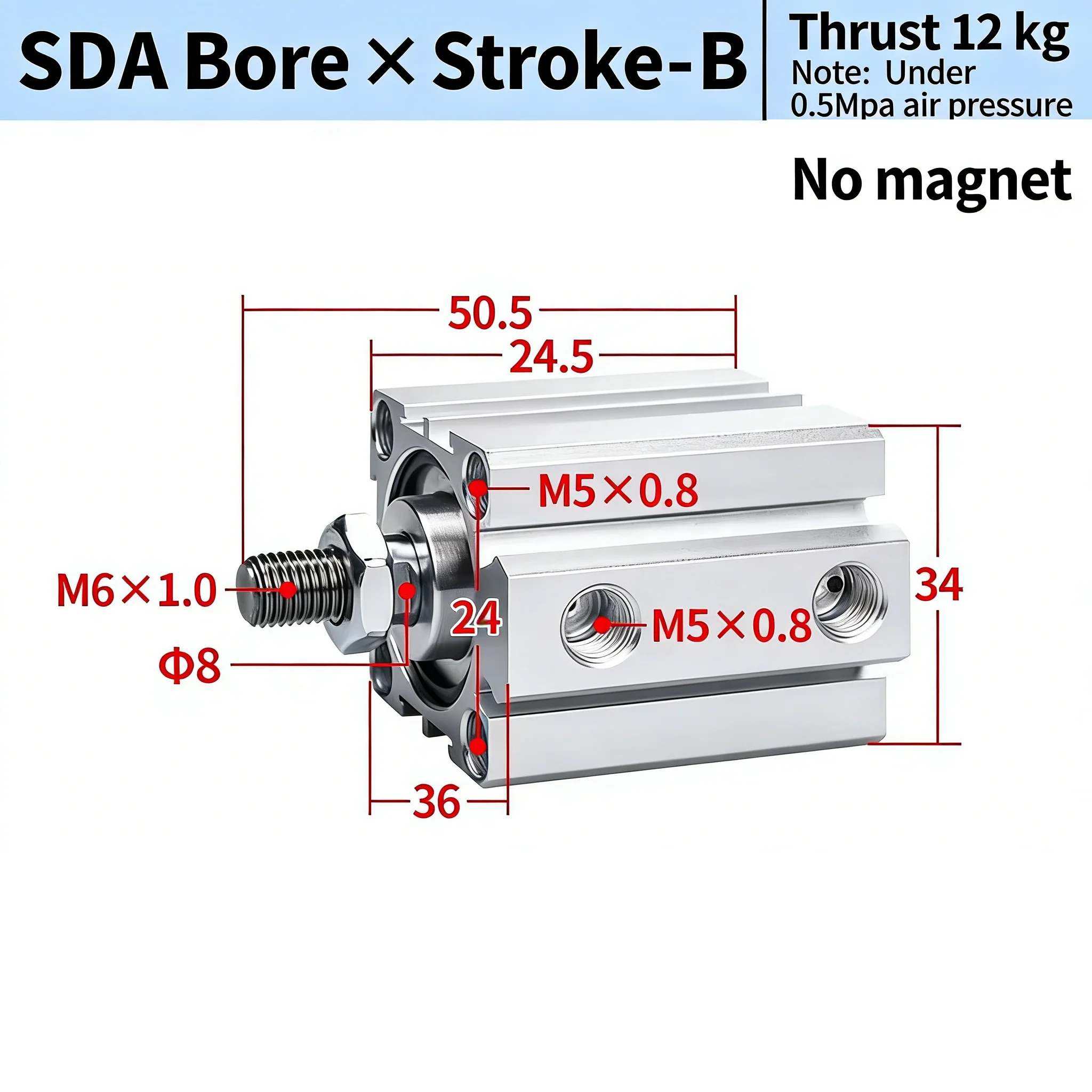 SDA Thin Cylinder with Large Thrust SDA25/32/50/63/100-10/15/50 Complete Specifications
