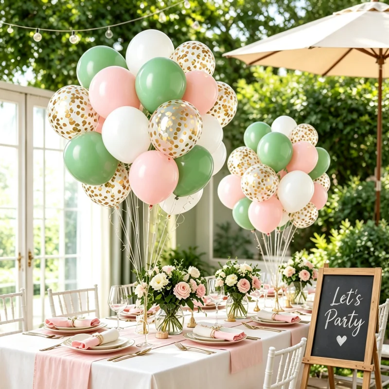 44pcs Pink, Sage Green, White, Golden Party Latex Balloons For Birthdays, Weddings, Anniversaries Party Decorations Balloon