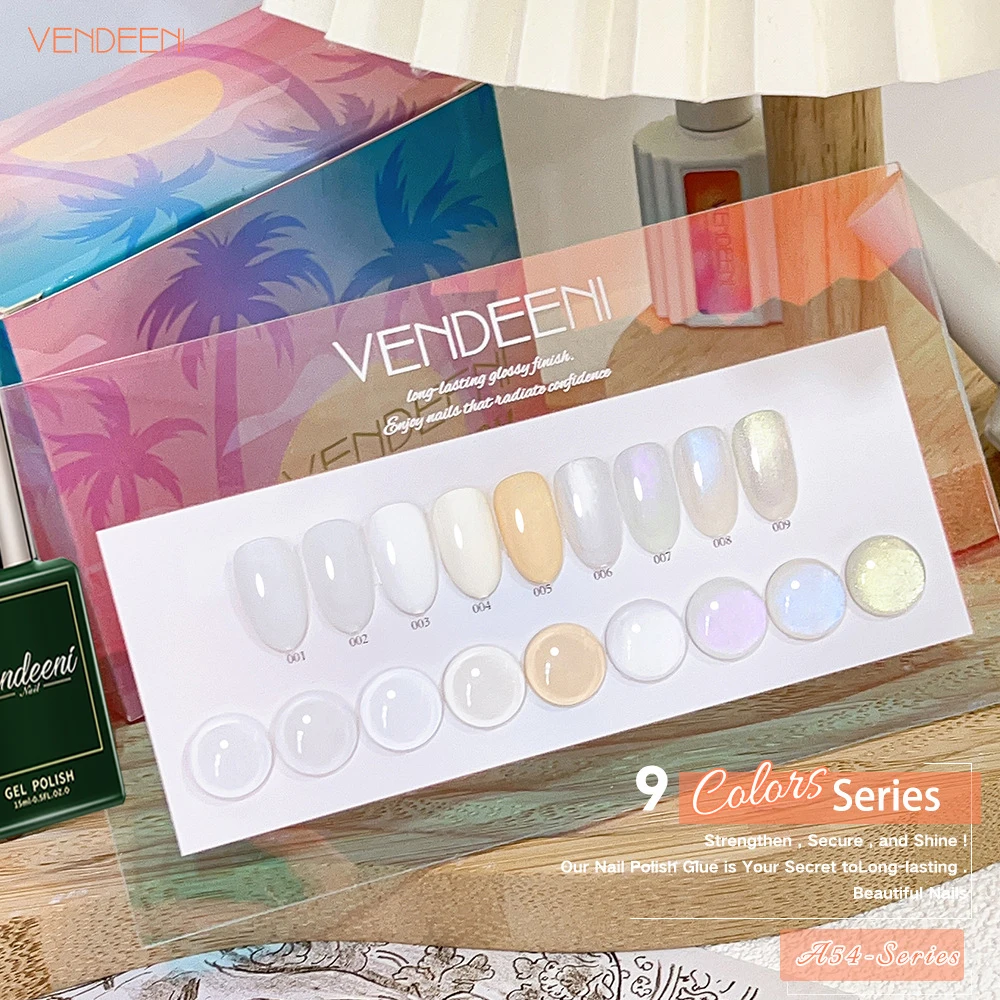 Vendeeni 9 Colors/Set Moonlight White Gel Nail Polish TPO HEMA FREE UV Soak Off Gel Varnish Milky White Gel Lacquer With Display
