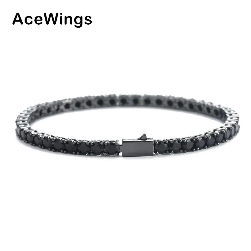 Pulseras de tenis de piedra negra de 4 mm, joyería de moda para hombres y mujeres BB243