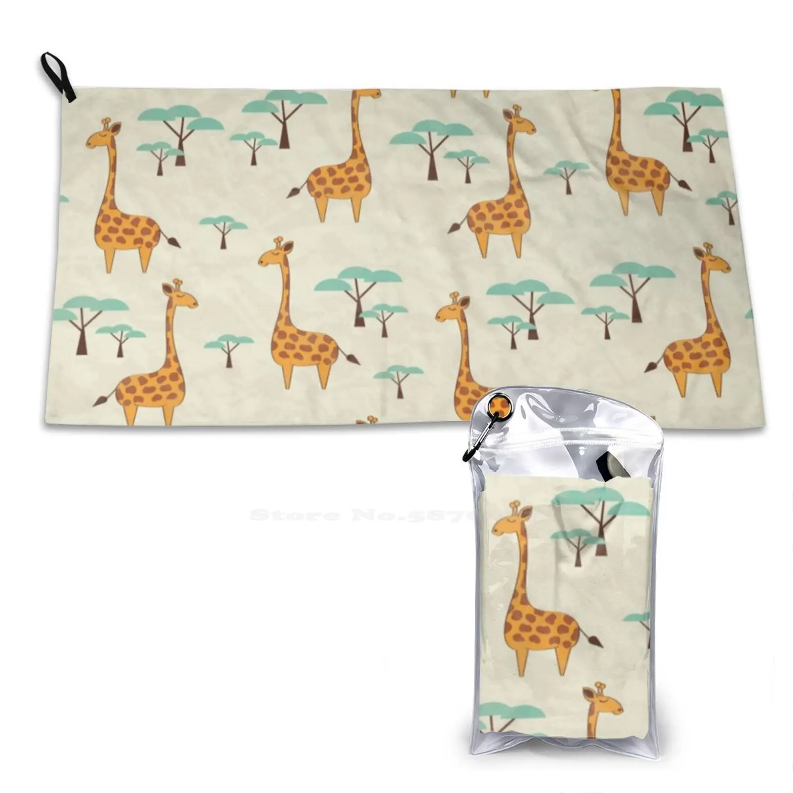 Giraffes Print Washcloth Beach Towel Travel Wrapping Wallpaper Neck Children Natural Mammal Sweet Travel Brown Wrapper Trees