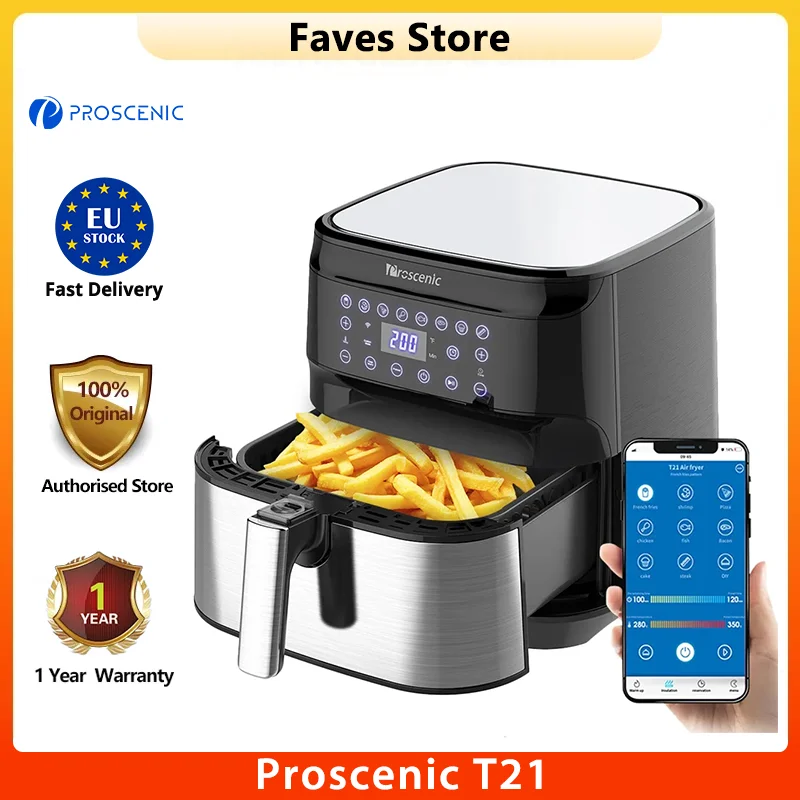 Proscenic T21 Electric Air Fryer without Oil 1700W5.5L / 5.8QT Oilless Cooker with App & Alexa Control, LED one-touch screen