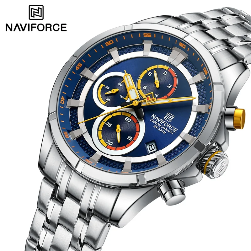 NAVIFORCE Original Luxury Watches For Men Stainless Steel Band Calendar Quartz Wristwatch Waterproof Luminous Clock Reloj Hombre