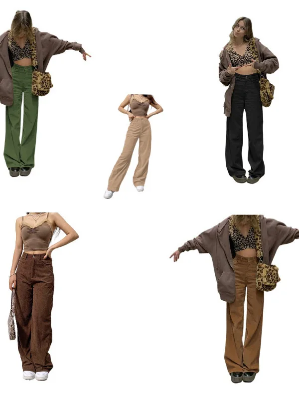 ハイウエストボタンダウン無地パンツ レディースカジュアルワイドレッグパンツ ポリエステル繊維 ヨーロッパ風レディースファッション