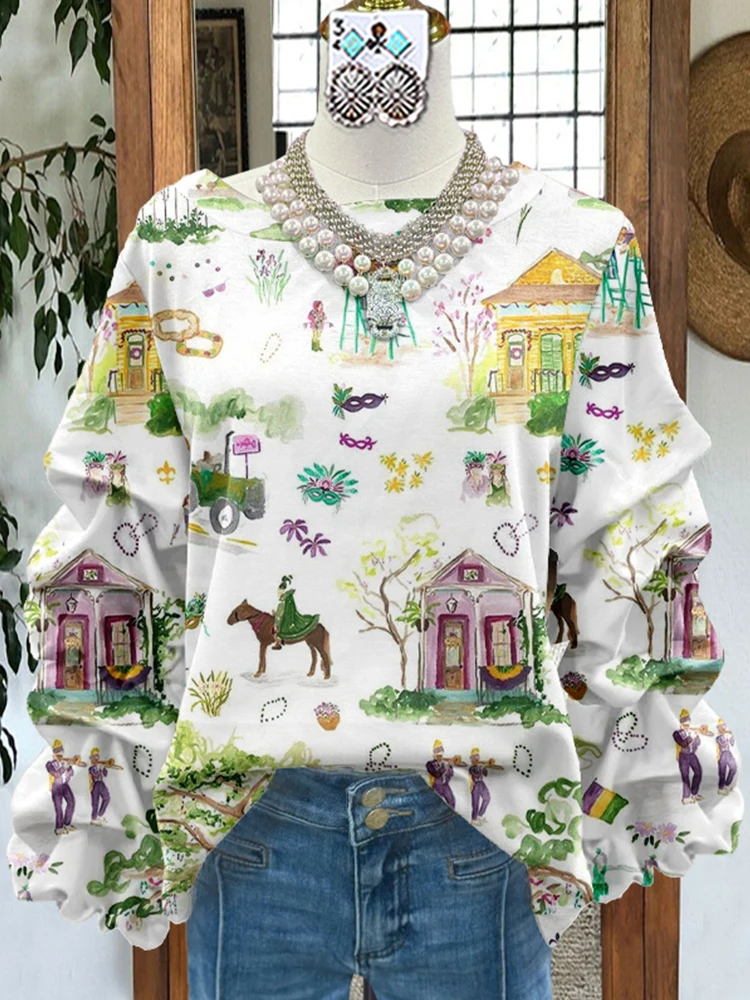 Elegant Pleated Contrast Mardi Gras Sweatshirt