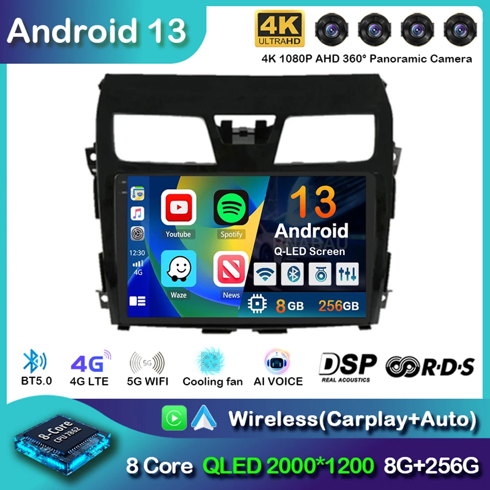 

Android 13 Carplay Car Radio For Nissan Teana Altima 2013 2014 2015 GPS Multimedia Video Player DSP Stereo 360 Camera Head Unit