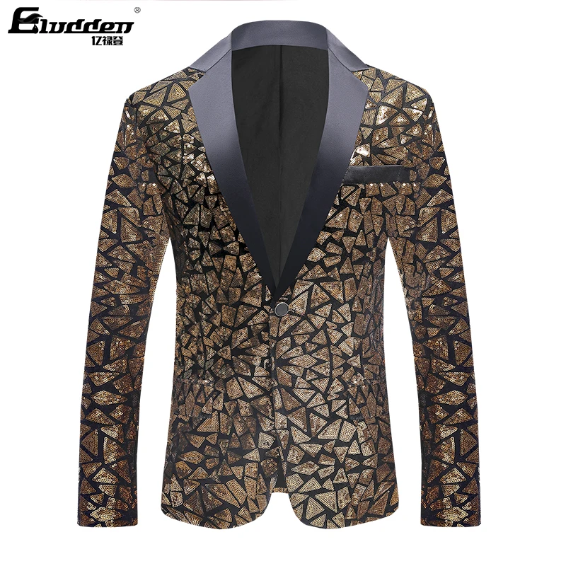 Men Colorful Triangle Sequins Fashion velvet fabricEmbroidery Sequin Blazer Masculino Men Suit Stage Singer Costume Shiny Blazer