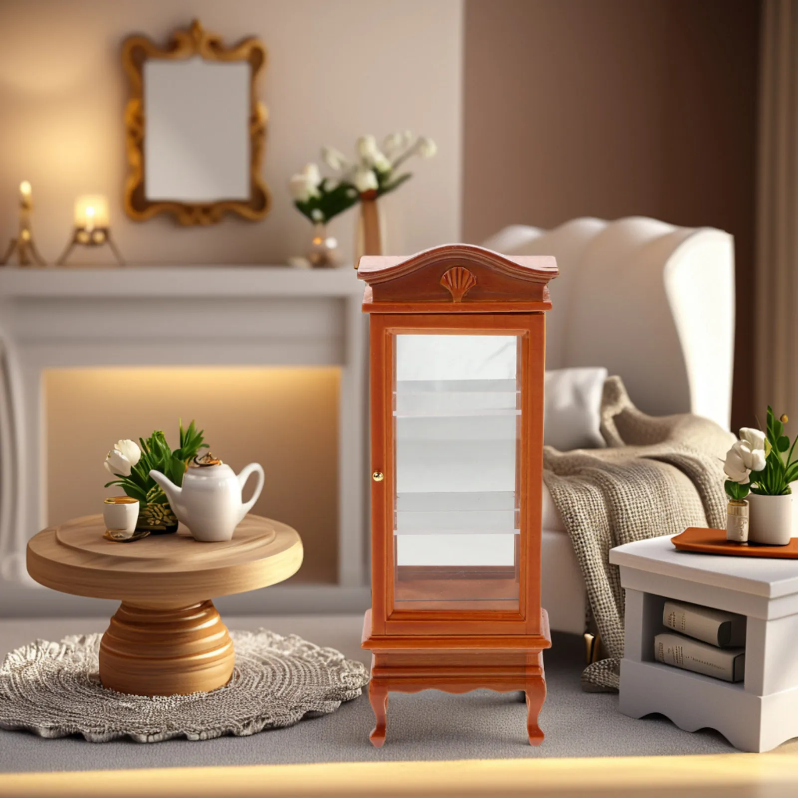 

Wooden Arched Top Cabinet 1:12 Scale Miniature Dollhouse Furniture for Realistic Decor Educational Play Compact Small Space