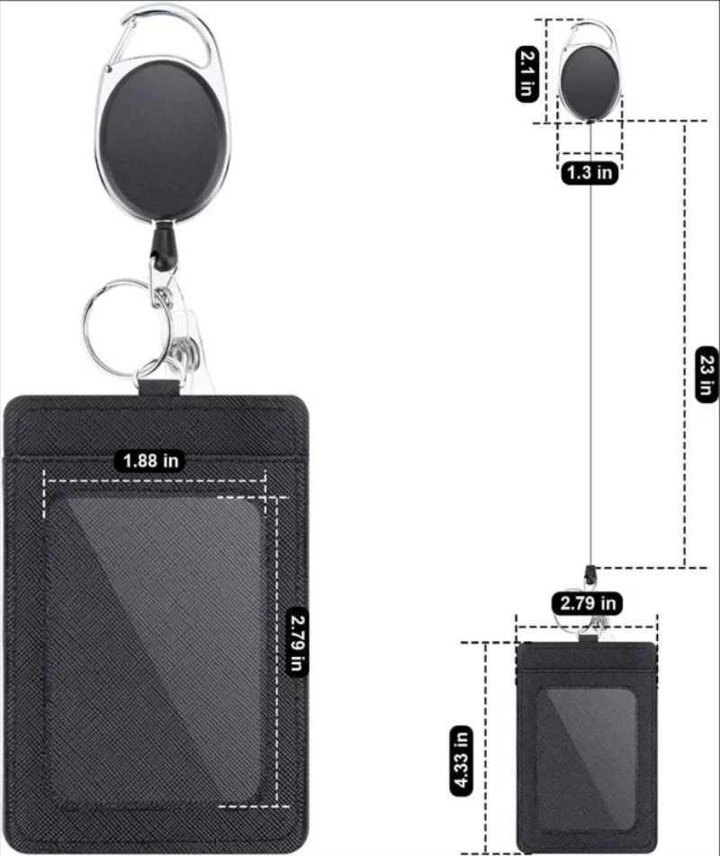 Black PU Leather Double-layer Multi-card Card Holder with Retractable Badge Reels ID Credit Holder Pockets Access Control Slot