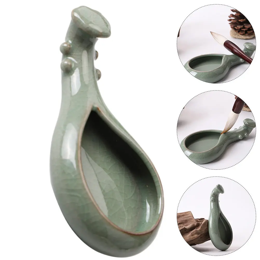 1Pcs Creative Ceramic Lute Dish Calligraphy Brush Plate Painting Tool for Student Calligraphers