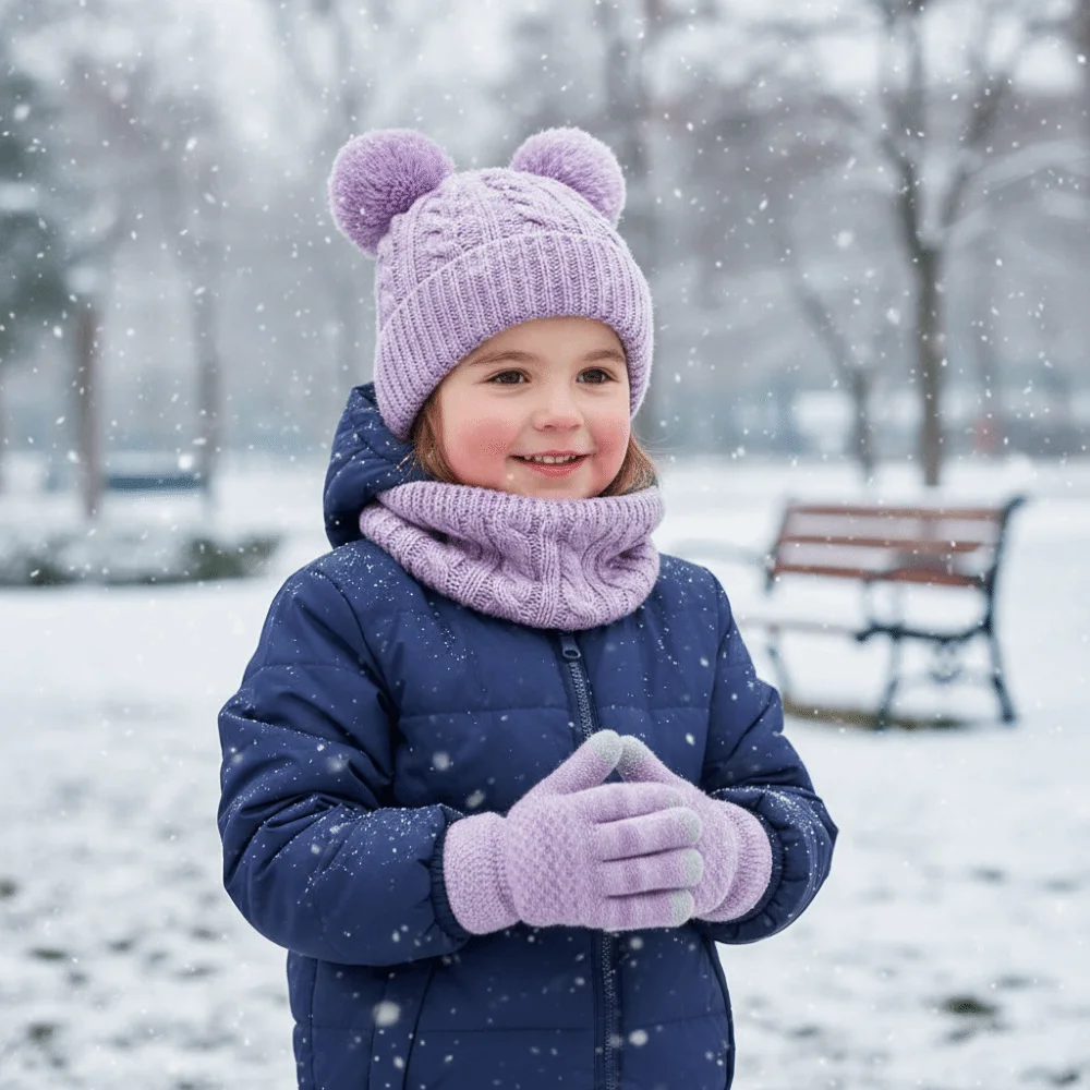 لطيف Pompom الطفل قبعة وشاح قفازات مجموعة سميكة الدفء طفل قبعات منسوجة متعدد الألوان مع المخملية الاطفال طقم قبعات الخريف الشتاء