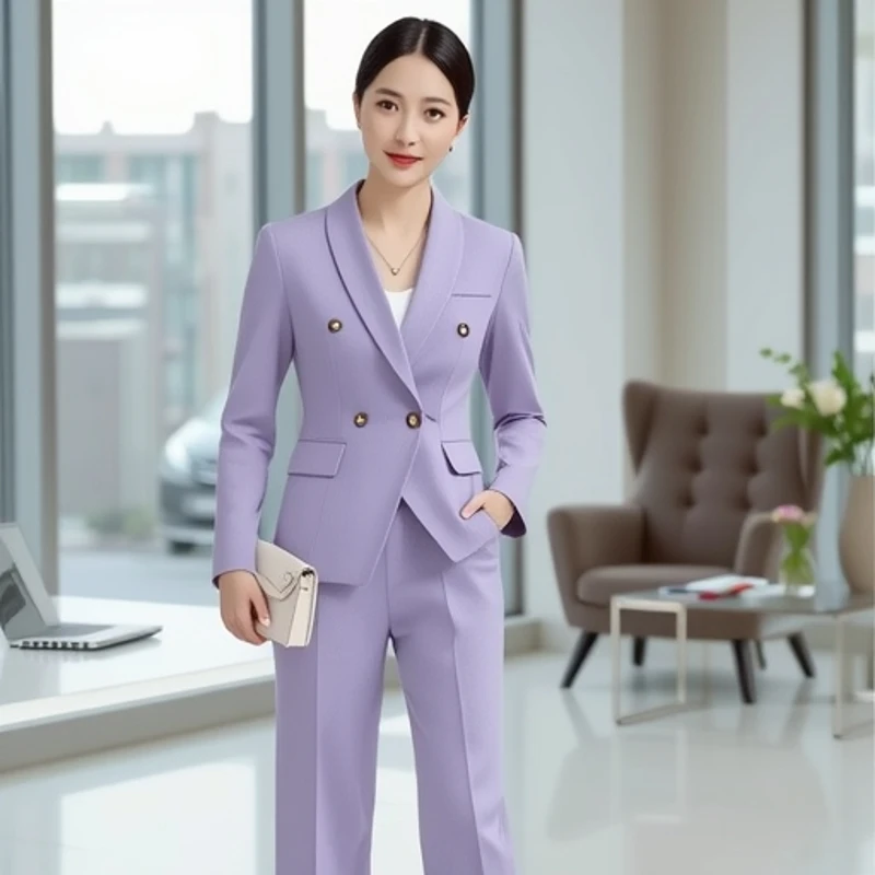 Purple women's suit set, elegant host professional attire, three-piece vest set with wide-leg pants, high-end light luxury workw