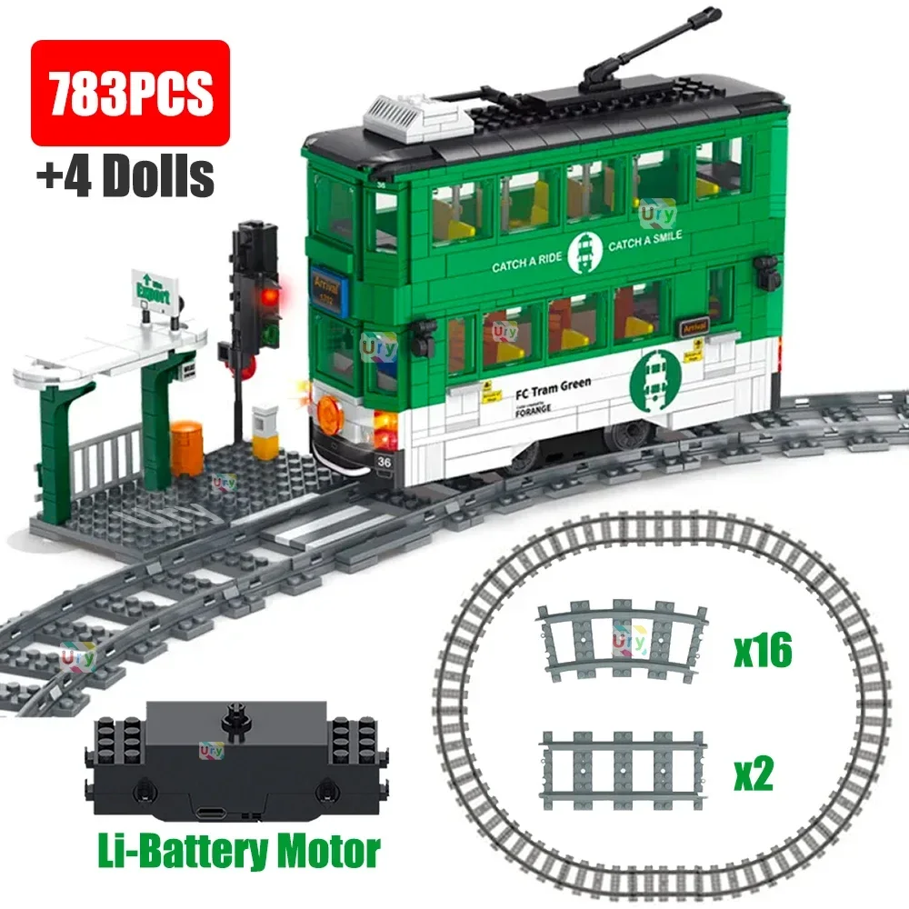 Technical Subway Train City Car Metro Tram Electric Model Rechargeable Lithium Battery Motor Building Blocks Toys For Boy Gift