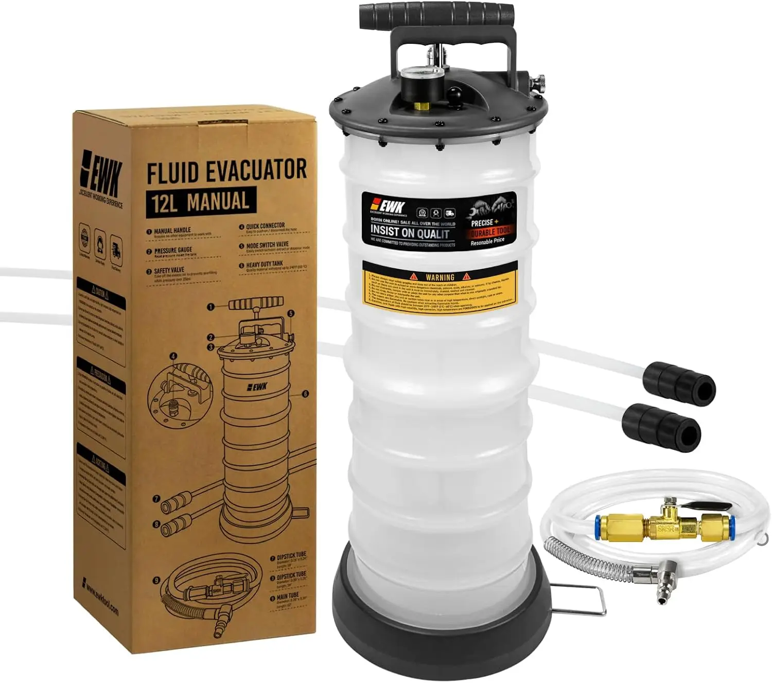 12L Heavy Duty Manual Oil Extractor/Dispenser Pump, Fluid Vacuum Evacuator with Reinforced Tank for Automotive Oil Change