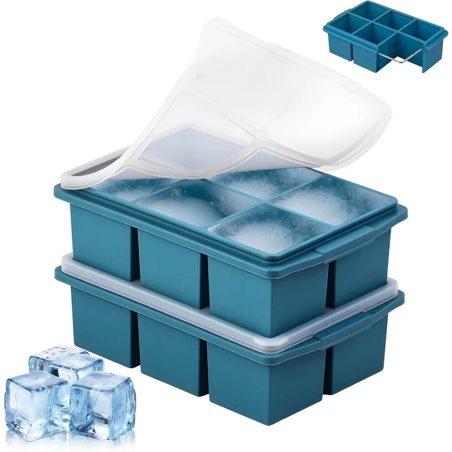 

Large Ice Cube Trays for Whiskey 2 Pack - Silicone Ice Cube Molds with Steel Frame Reinforcement and Lid 2-Ih Square Ice Cubes