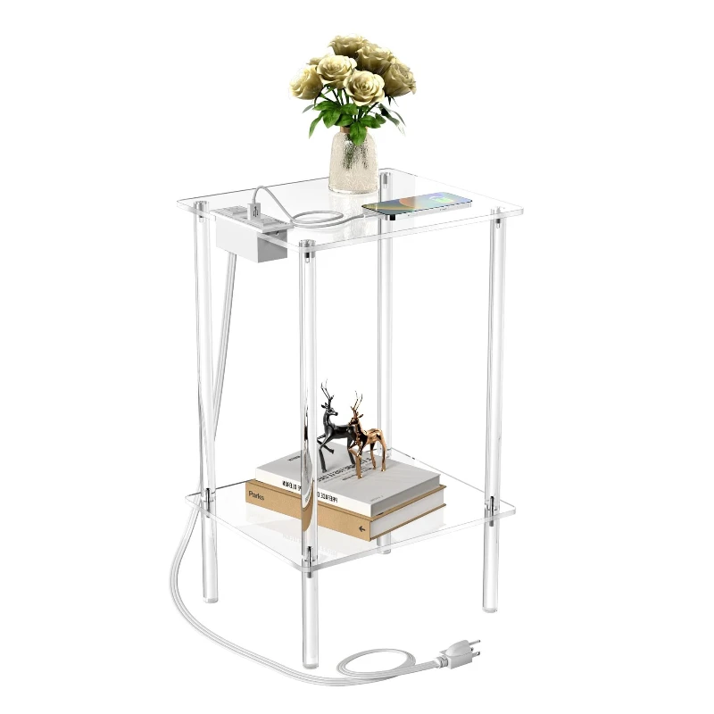 

Acrylic double-layer coffee table, living room sofa side table, simple transparent double-layer shelf