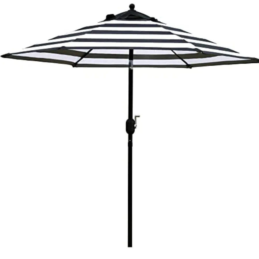 

7.5' Patio Umbrella Outdoor Table Market Umbrella with Push Button Tilt/Crank 6 Ribs Black and White