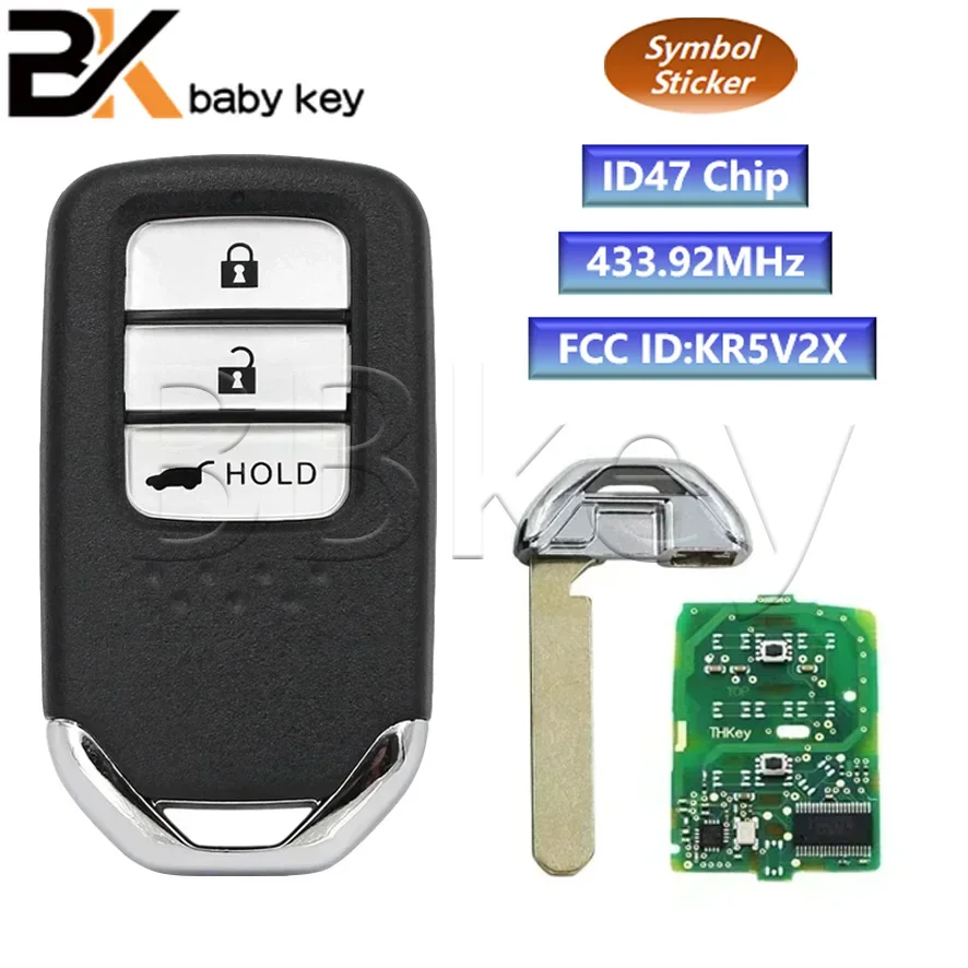 BB Key for Honda Accord Civic Jazz CRV HRV XRV Grace Pilot Venzel 434MHz ID47 Chip FCC ID:KR5V2X Keyless Go Smart Remote Car Key