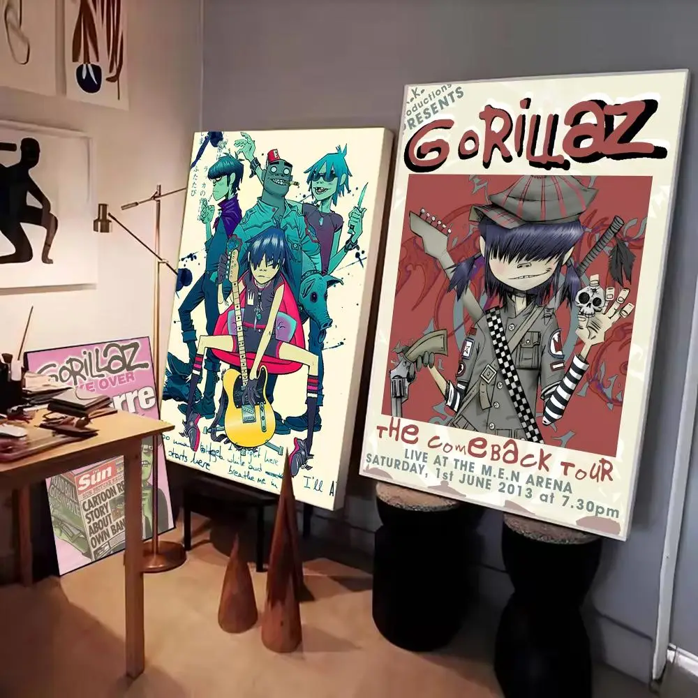 الرجعية الموسيقى G-Gorillaz اللوحة الخط جدار الفن HD قماش النفط اللوحة الملصقات يطبع غرفة نوم غرفة المعيشة ديكور هدية #2