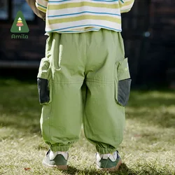 Amila Baby Legging Trousers 2024 Spring New Solid Color Breathable Childlike Comfortable Loose Boys Cargo Pants