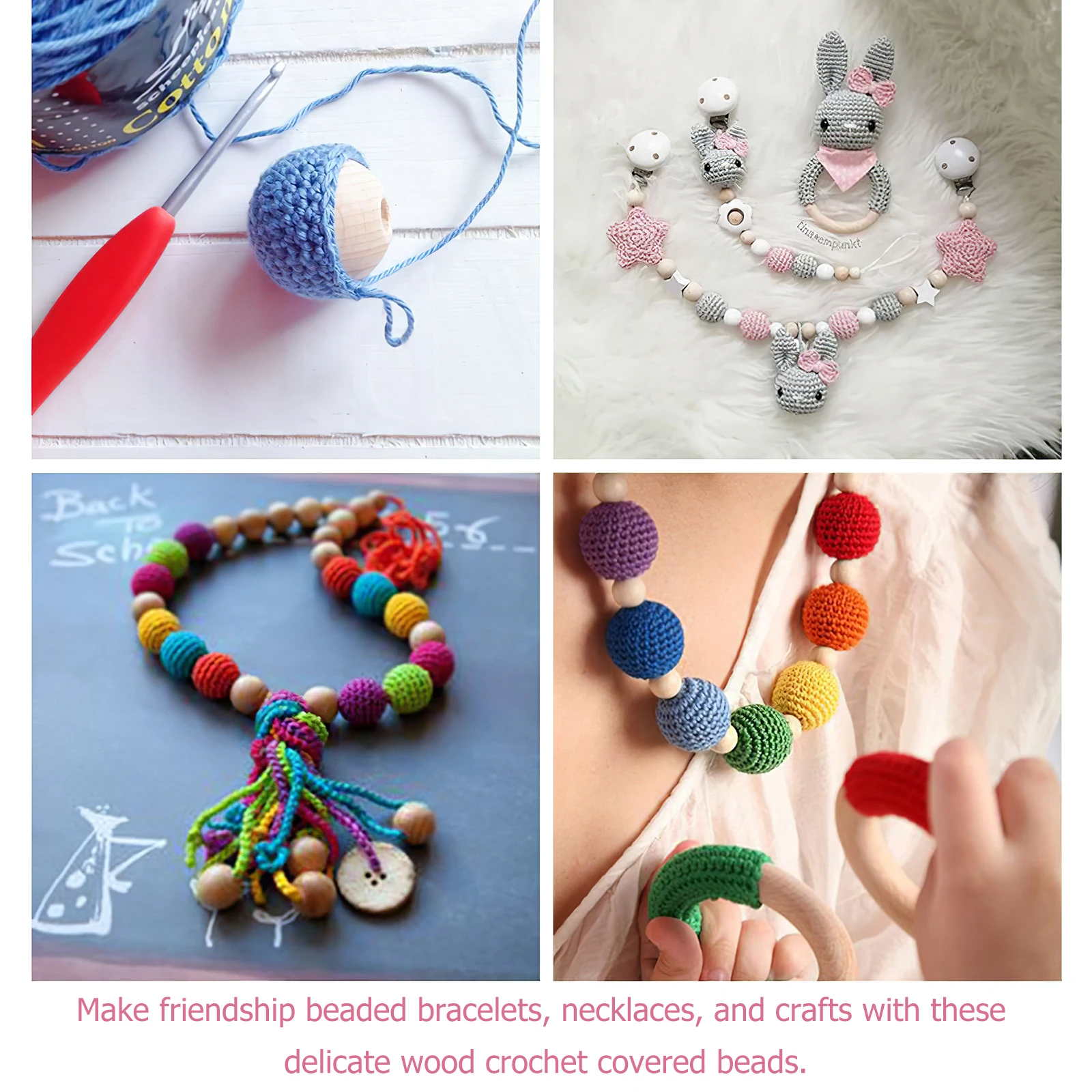 

32 Pcs Wooden Crochet Covered Beads Yarn Ball Accessories DIY Supplies Multifunctional Jewelry Making Craft Beads Bright Colors