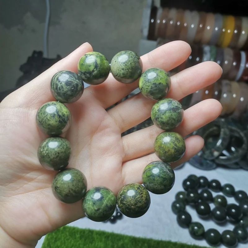 Natural Tibetan Jade Medicine Wang Shi Round Bead Bracelet Men's Energy Stone Active Magnetic Joker Bracelet