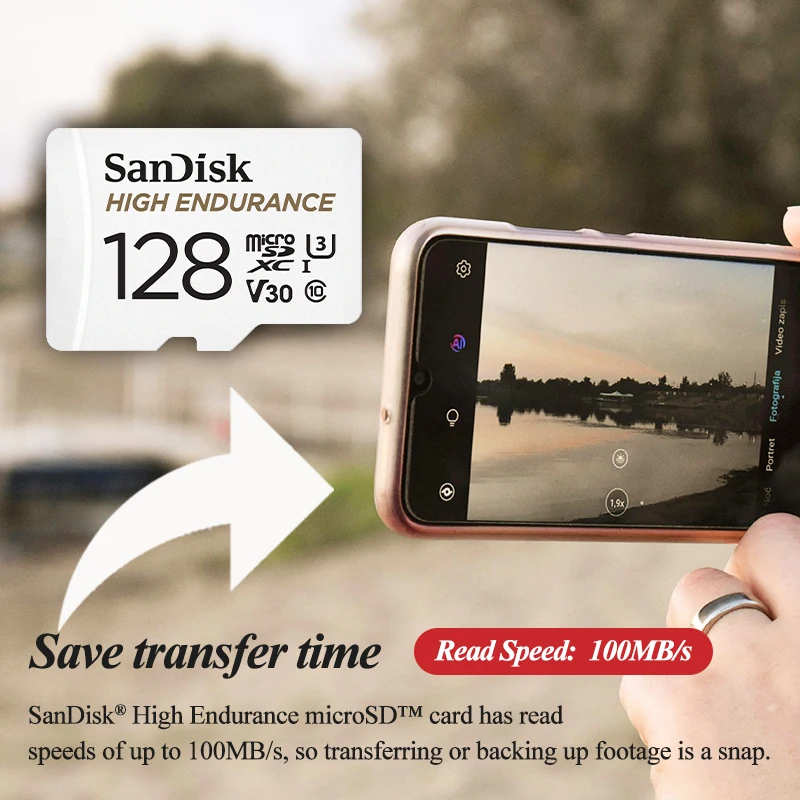 SanDisk 32GB 64GB 128GB 256GB High Endurance microSDXC UHS-I Memory Card V30 U3 Class10 100MB/s Write  for Security Camera